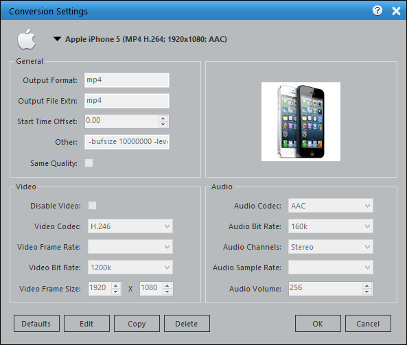 conversion settings