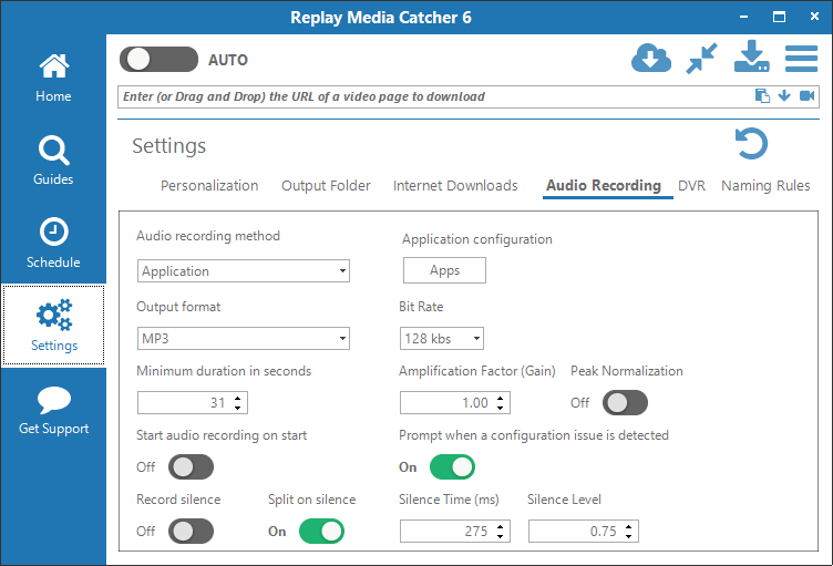 Audio Recording settings