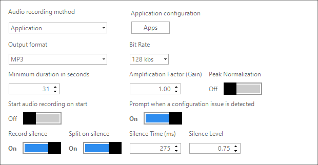 Recording Settings screen