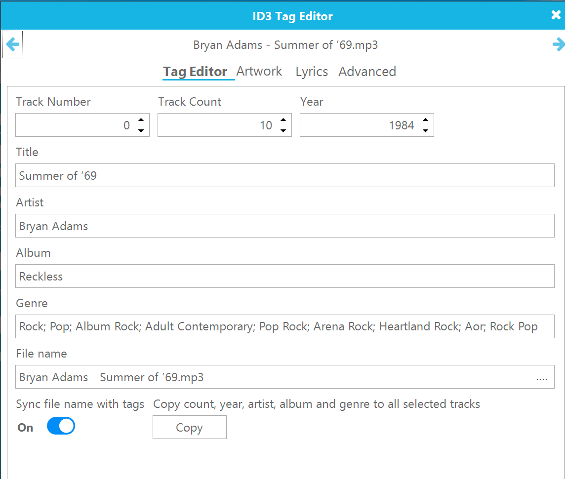 Tag Editor Window and tab