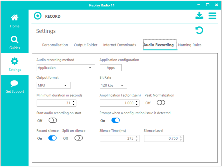 settings-audio recording