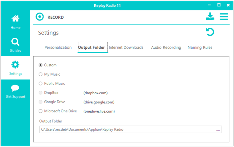 settings-output folder